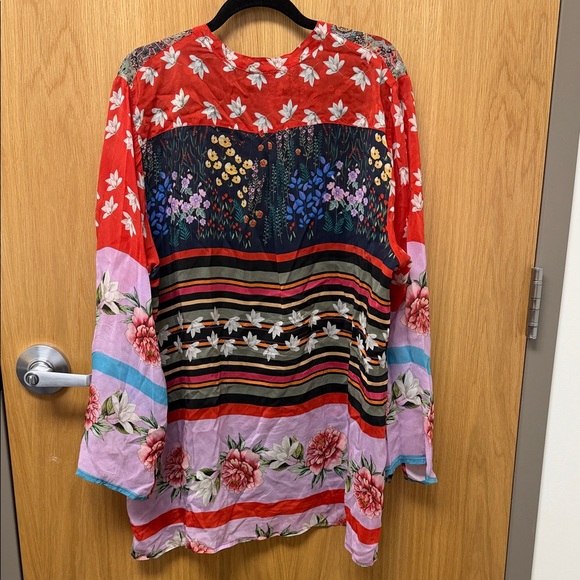 Johnny Was Multicolor Floral Patchwork Tunic - Navy, Red & Pink - Picture 4 of 7
